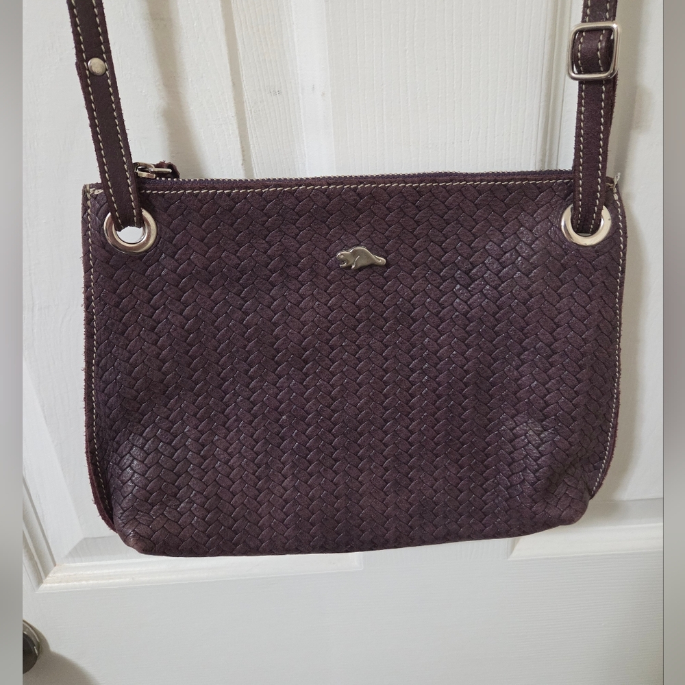 Roots Woven Leather Edie Bag Plum